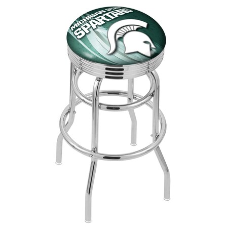 Holland Bar Stool Co 30" Chrome 2-Ring Michigan State Swivel Bar Stool, Accent Ring L7C3C30MichSt-D2